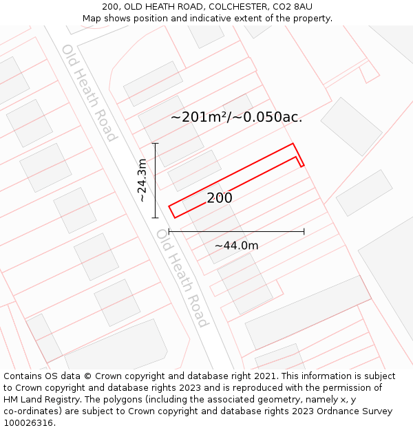 200, OLD HEATH ROAD, COLCHESTER, CO2 8AU: Plot and title map