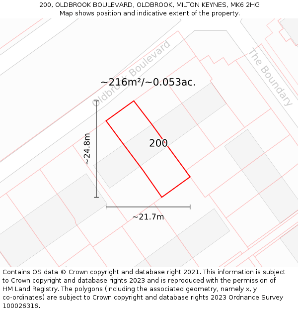 200, OLDBROOK BOULEVARD, OLDBROOK, MILTON KEYNES, MK6 2HG: Plot and title map