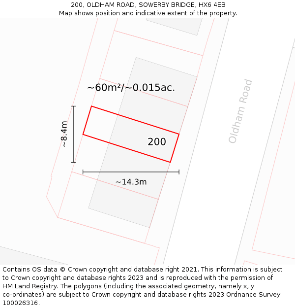 200, OLDHAM ROAD, SOWERBY BRIDGE, HX6 4EB: Plot and title map