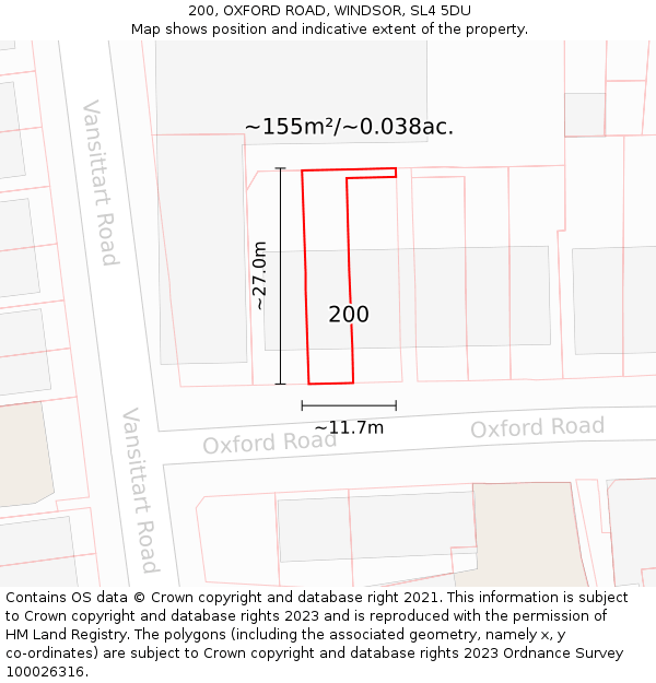 200, OXFORD ROAD, WINDSOR, SL4 5DU: Plot and title map