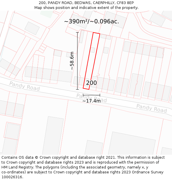 200, PANDY ROAD, BEDWAS, CAERPHILLY, CF83 8EP: Plot and title map