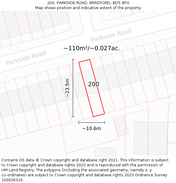 200, PARKSIDE ROAD, BRADFORD, BD5 8PG: Plot and title map