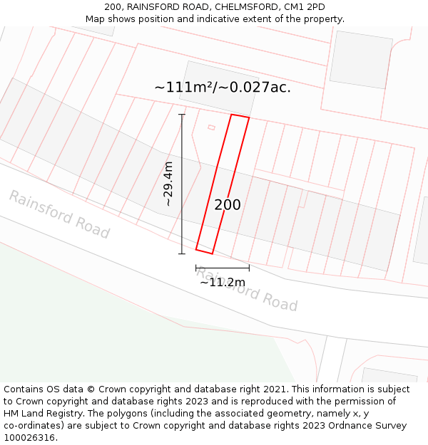 200, RAINSFORD ROAD, CHELMSFORD, CM1 2PD: Plot and title map