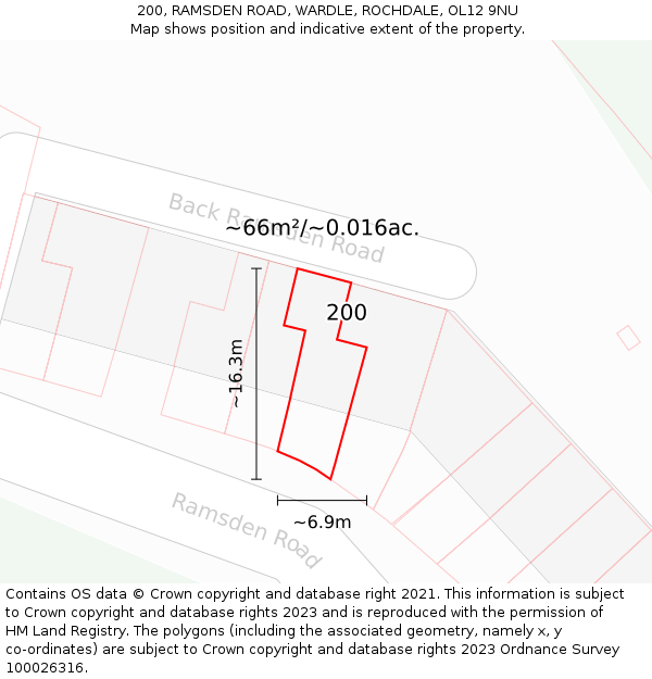 200, RAMSDEN ROAD, WARDLE, ROCHDALE, OL12 9NU: Plot and title map