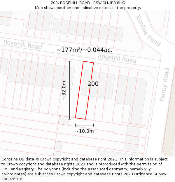 200, ROSEHILL ROAD, IPSWICH, IP3 8HG: Plot and title map