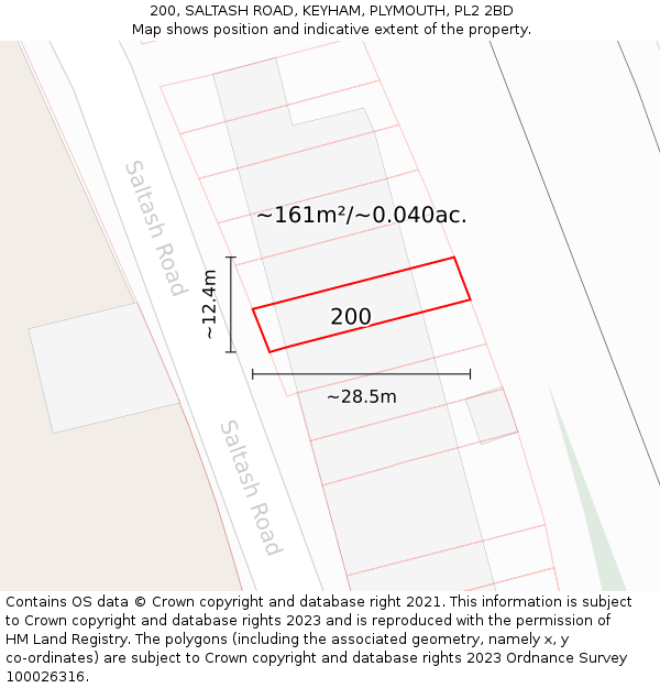 200, SALTASH ROAD, KEYHAM, PLYMOUTH, PL2 2BD: Plot and title map