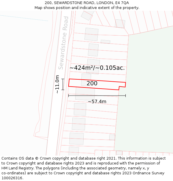 200, SEWARDSTONE ROAD, LONDON, E4 7QA: Plot and title map