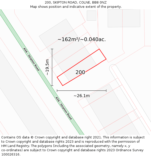200, SKIPTON ROAD, COLNE, BB8 0NZ: Plot and title map