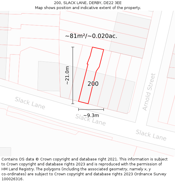 200, SLACK LANE, DERBY, DE22 3EE: Plot and title map