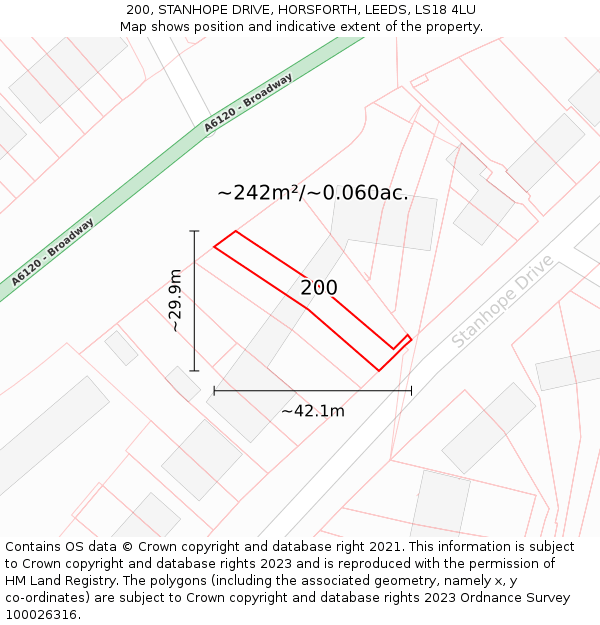 200, STANHOPE DRIVE, HORSFORTH, LEEDS, LS18 4LU: Plot and title map