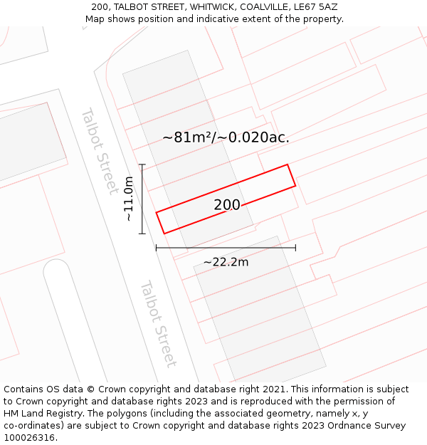 200, TALBOT STREET, WHITWICK, COALVILLE, LE67 5AZ: Plot and title map