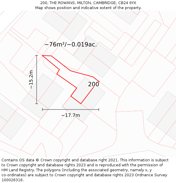 200, THE ROWANS, MILTON, CAMBRIDGE, CB24 6YX: Plot and title map