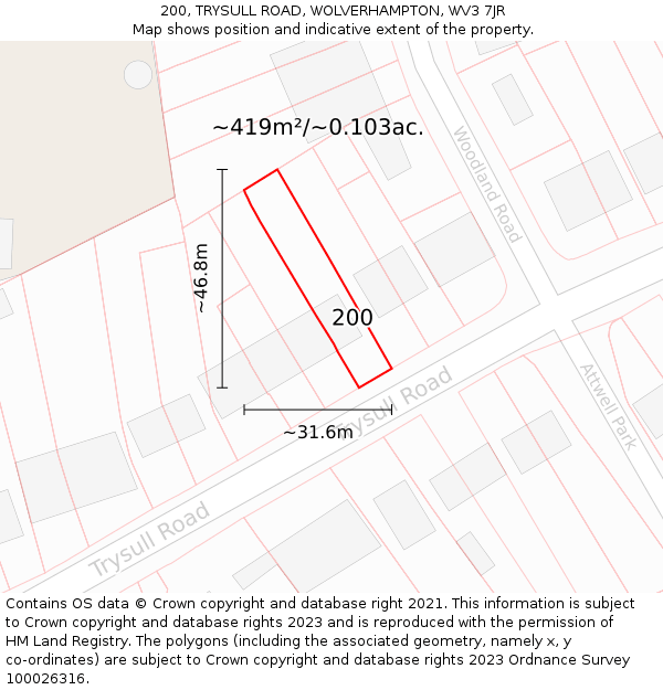 200, TRYSULL ROAD, WOLVERHAMPTON, WV3 7JR: Plot and title map
