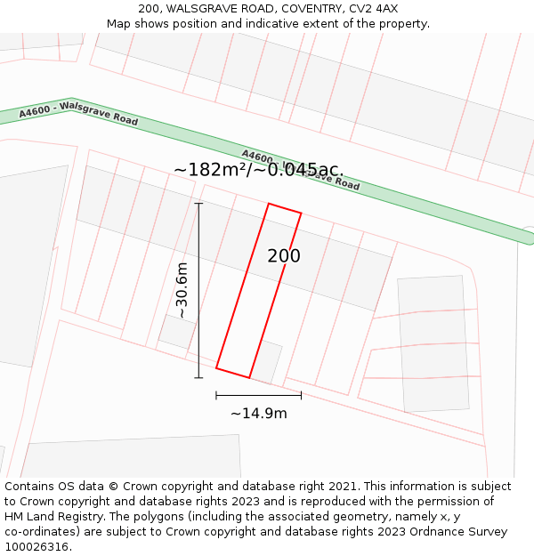 200, WALSGRAVE ROAD, COVENTRY, CV2 4AX: Plot and title map