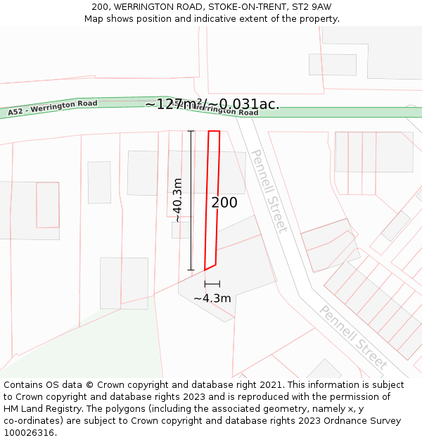 200, WERRINGTON ROAD, STOKE-ON-TRENT, ST2 9AW: Plot and title map