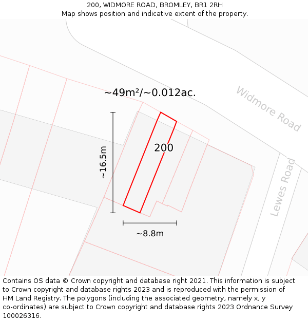 200, WIDMORE ROAD, BROMLEY, BR1 2RH: Plot and title map