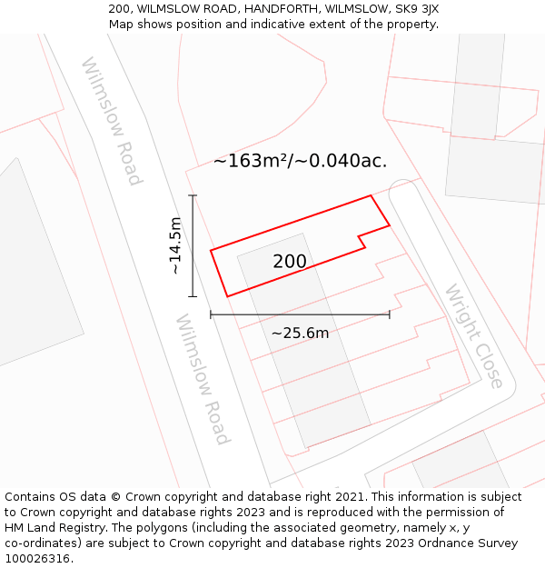 200, WILMSLOW ROAD, HANDFORTH, WILMSLOW, SK9 3JX: Plot and title map