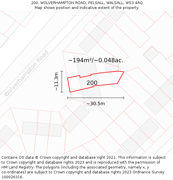 200, WOLVERHAMPTON ROAD, PELSALL, WALSALL, WS3 4AQ: Plot and title map