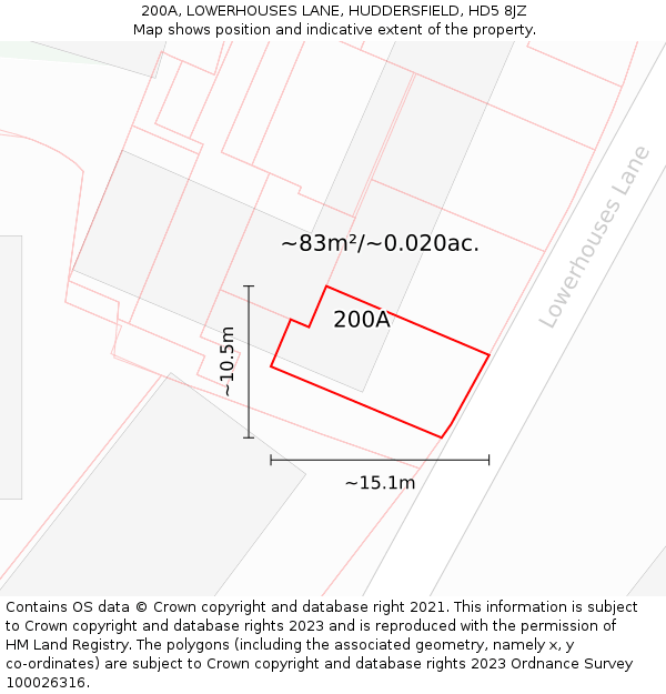 200A, LOWERHOUSES LANE, HUDDERSFIELD, HD5 8JZ: Plot and title map