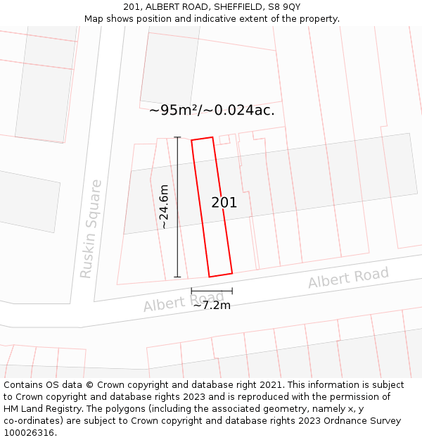 201, ALBERT ROAD, SHEFFIELD, S8 9QY: Plot and title map