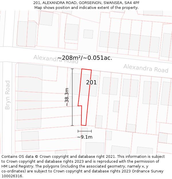 201, ALEXANDRA ROAD, GORSEINON, SWANSEA, SA4 4PF: Plot and title map