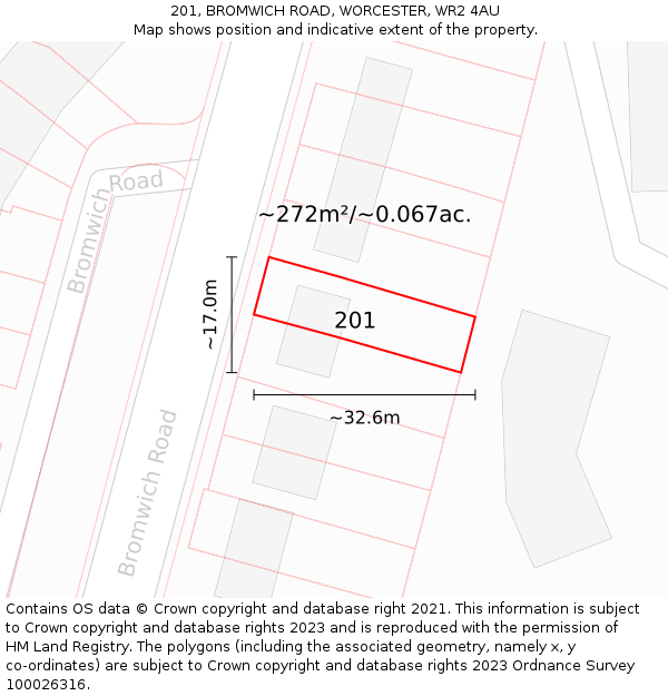 201, BROMWICH ROAD, WORCESTER, WR2 4AU: Plot and title map