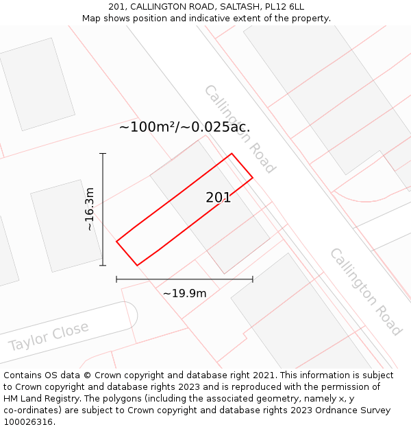201, CALLINGTON ROAD, SALTASH, PL12 6LL: Plot and title map