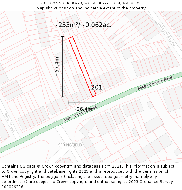 201, CANNOCK ROAD, WOLVERHAMPTON, WV10 0AH: Plot and title map