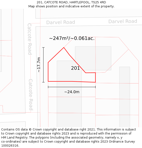 201, CATCOTE ROAD, HARTLEPOOL, TS25 4RD: Plot and title map