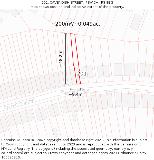 201, CAVENDISH STREET, IPSWICH, IP3 8BG: Plot and title map