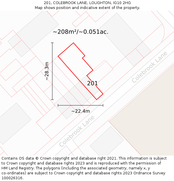 201, COLEBROOK LANE, LOUGHTON, IG10 2HG: Plot and title map