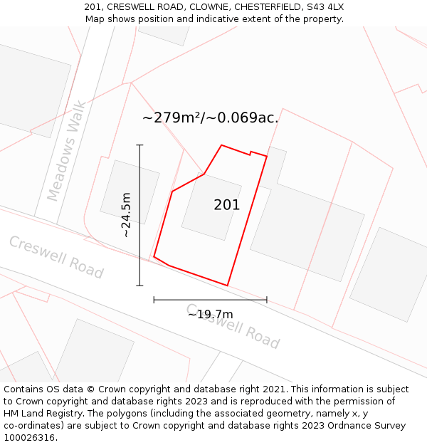 201, CRESWELL ROAD, CLOWNE, CHESTERFIELD, S43 4LX: Plot and title map