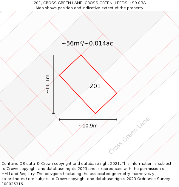 201, CROSS GREEN LANE, CROSS GREEN, LEEDS, LS9 0BA: Plot and title map