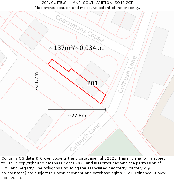 201, CUTBUSH LANE, SOUTHAMPTON, SO18 2GF: Plot and title map