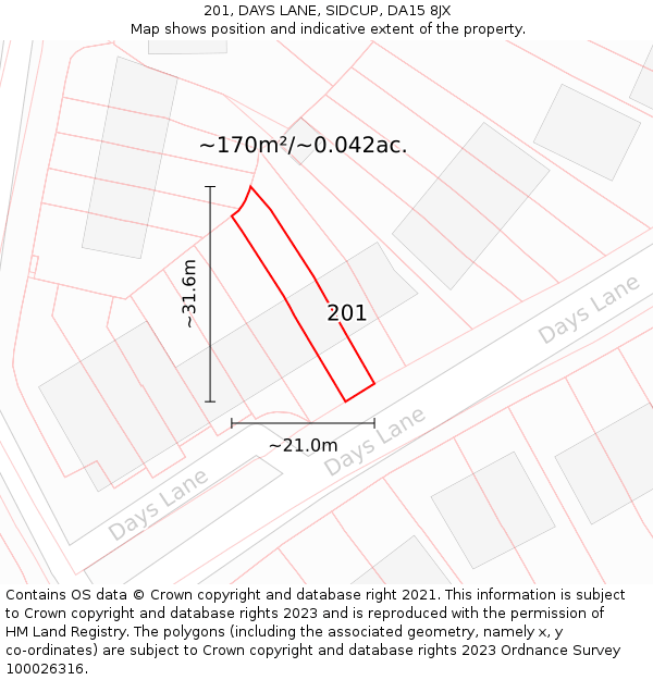 201, DAYS LANE, SIDCUP, DA15 8JX: Plot and title map