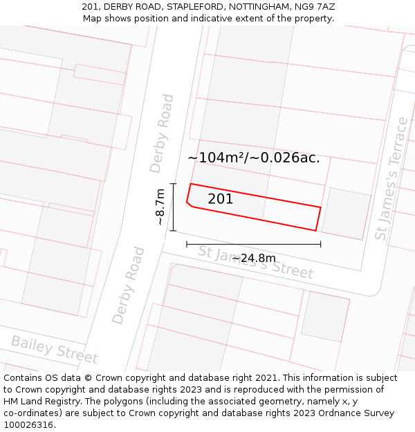 201, DERBY ROAD, STAPLEFORD, NOTTINGHAM, NG9 7AZ: Plot and title map