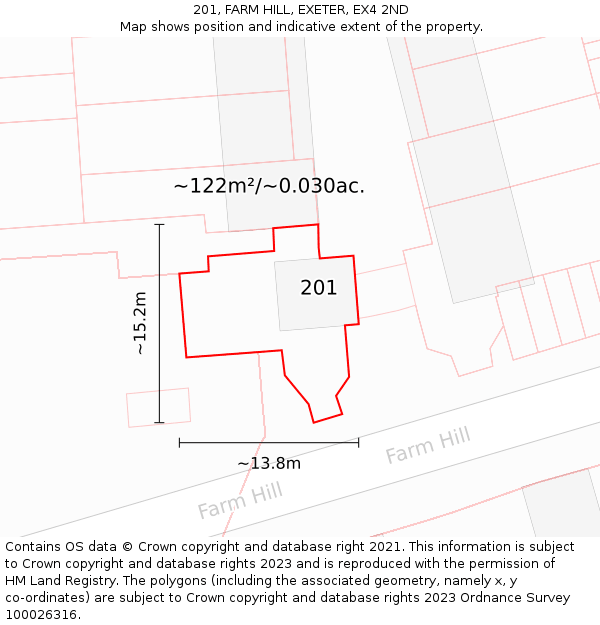 201, FARM HILL, EXETER, EX4 2ND: Plot and title map
