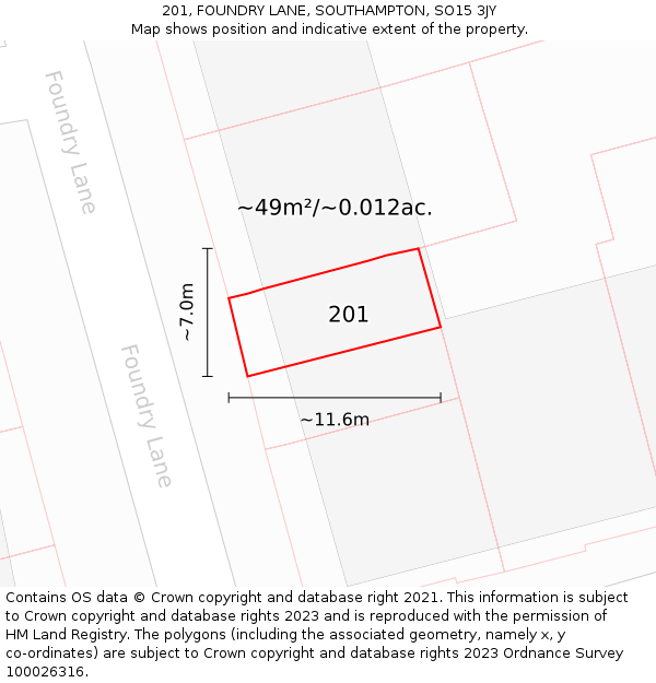 201, FOUNDRY LANE, SOUTHAMPTON, SO15 3JY: Plot and title map