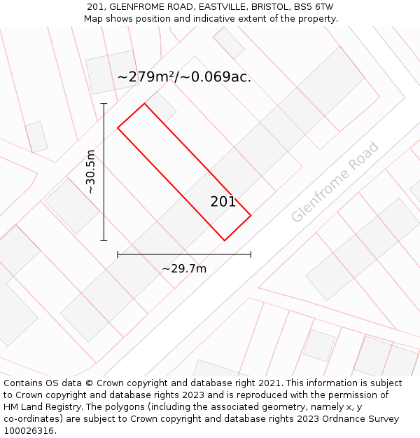 201, GLENFROME ROAD, EASTVILLE, BRISTOL, BS5 6TW: Plot and title map