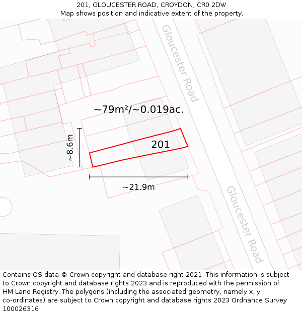 201, GLOUCESTER ROAD, CROYDON, CR0 2DW: Plot and title map