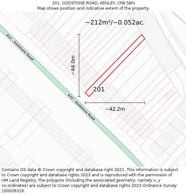 201, GODSTONE ROAD, KENLEY, CR8 5BN: Plot and title map