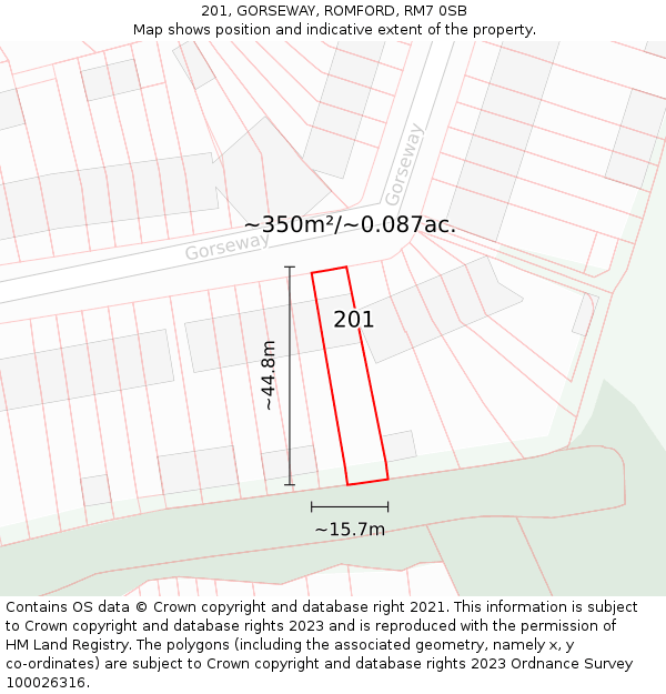 201, GORSEWAY, ROMFORD, RM7 0SB: Plot and title map