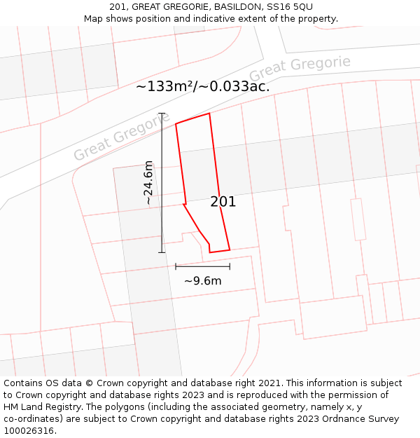 201, GREAT GREGORIE, BASILDON, SS16 5QU: Plot and title map