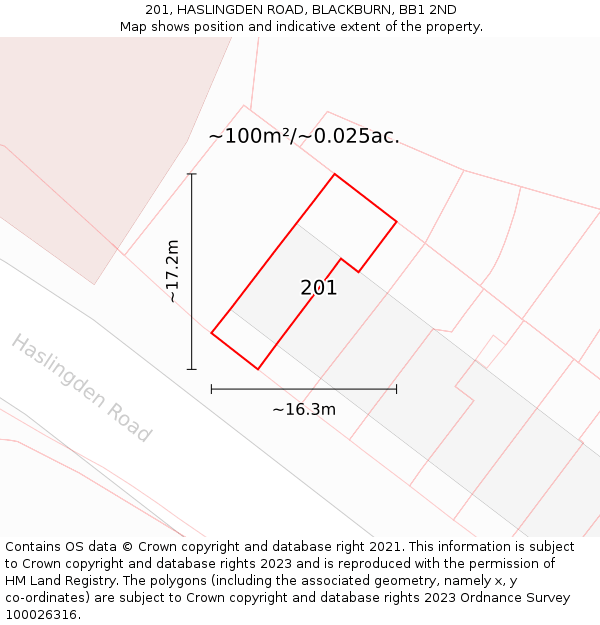 201, HASLINGDEN ROAD, BLACKBURN, BB1 2ND: Plot and title map