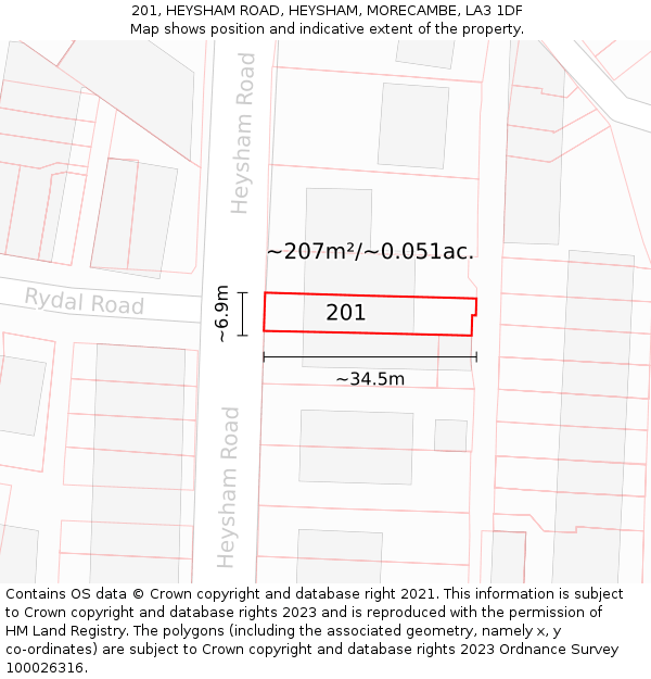 201, HEYSHAM ROAD, HEYSHAM, MORECAMBE, LA3 1DF: Plot and title map