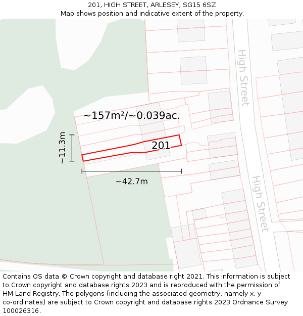 201, HIGH STREET, ARLESEY, SG15 6SZ: Plot and title map
