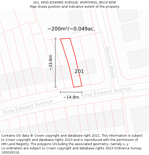 201, KING EDWARD AVENUE, WORTHING, BN14 8DW: Plot and title map