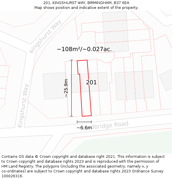 201, KINGSHURST WAY, BIRMINGHAM, B37 6EA: Plot and title map