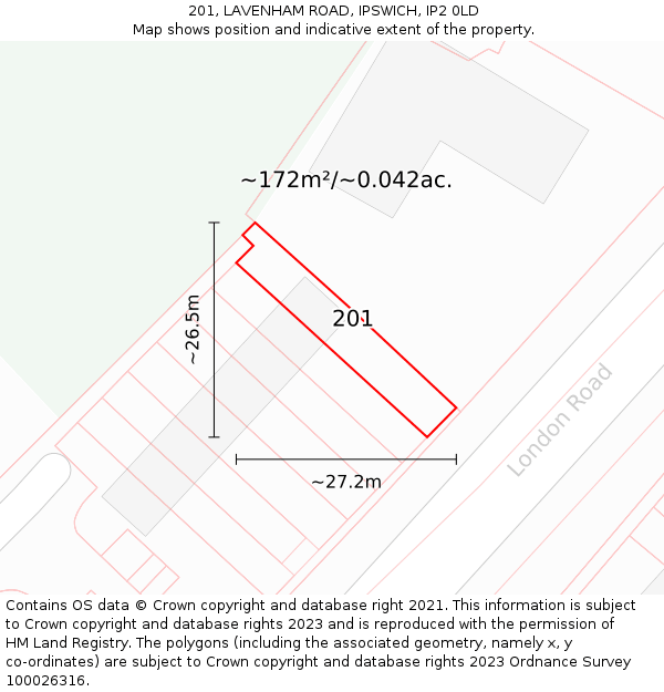 201, LAVENHAM ROAD, IPSWICH, IP2 0LD: Plot and title map