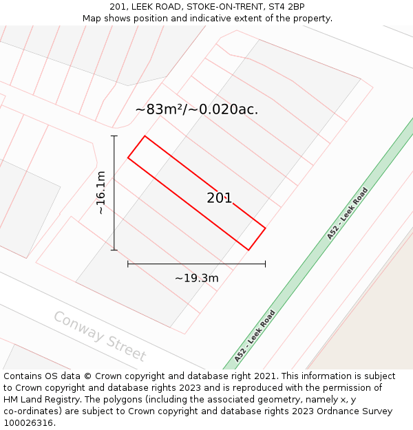 201, LEEK ROAD, STOKE-ON-TRENT, ST4 2BP: Plot and title map